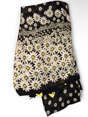 Black Daisy Print Scarf with Yellow Centers